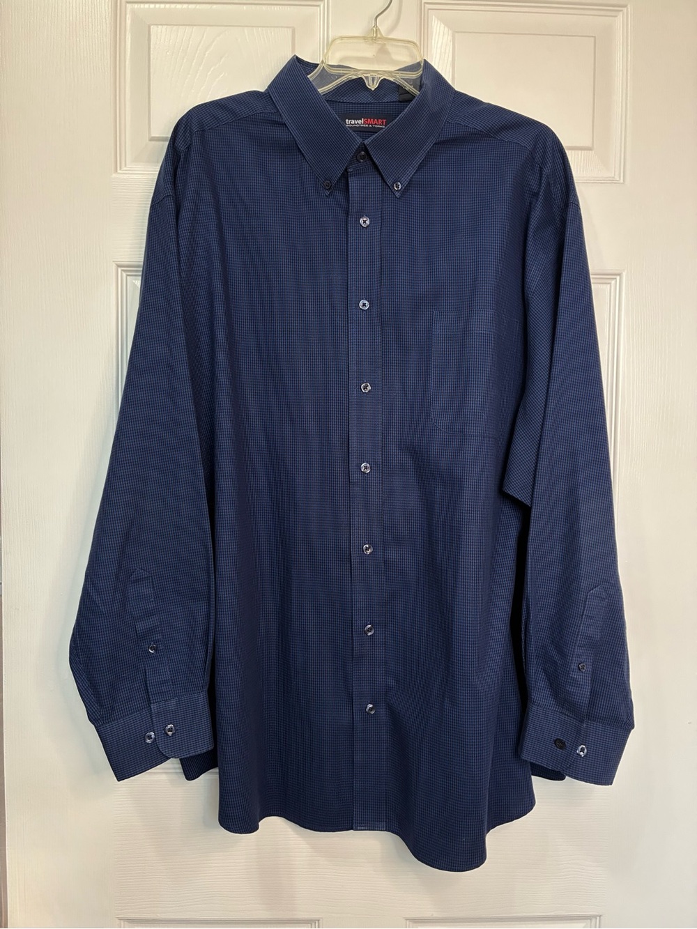 Travel Smart Long Sleeve Shirt Mens 3XB Blue Plaid Performance Business check